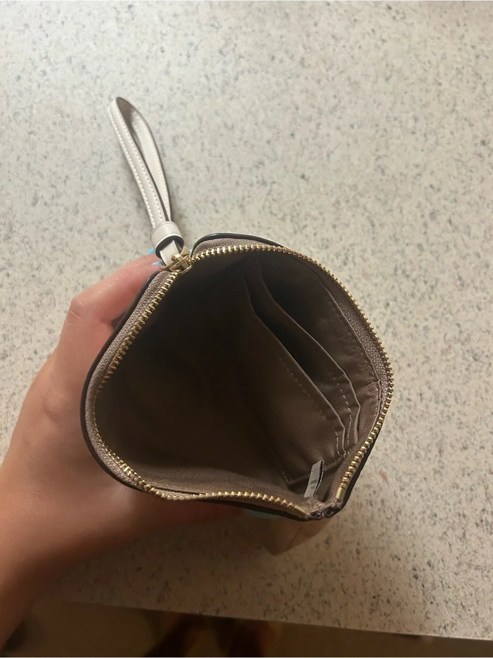 Coach Signature Canvas Stripe Wristlet in Beige and White